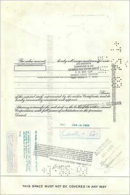 Action de la Great Atlantic & Pacific Tea Company — 100 actions — éditeur Morgan Guaranty Trust Company — Verso