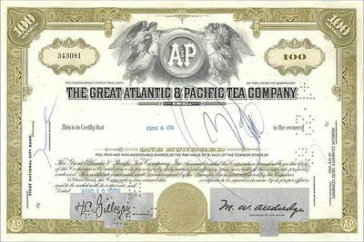 Aktyka Great Atlantic & Pacific Tea Company — 100 aktyk — wydawca First National City Bank