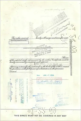 Certificado de 100 ações da Great Atlantic & Pacific Tea Company — editor American Bank Note Company, n° 334367 — Verso