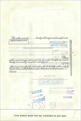 Great Atlantic & Pacific Tea Company의 100주 증권 — 발행사 First National City Bank — 뒷면