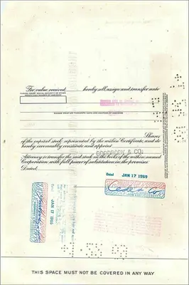 Certificat de 100 actions de la Great Atlantic & Pacific Tea Company — Goodbody & Co. — daté 17 janvier 1969 — Verso