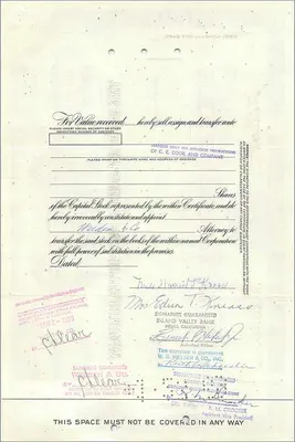 Certificaat van de Great Atlantic & Pacific Tea Company — Miss Harriet P. Kneass & Mrs. Edna T. Kneass — gedateerd 21 maart 1933 — Achterkant