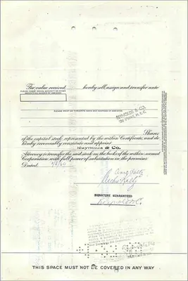 Certificat d'actions de la Great Atlantic & Pacific Tea Company — Archie & Anne Keltz — 50 actions — daté 27 décembre 1925 — Verso