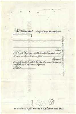 Aktienzertifikat der Great Atlantic & Pacific Tea Company — Don R. H. C. Berty, Sebastopol, Kalifornien — Rückseite