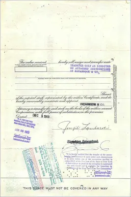Certificaat van de Great Atlantic & Pacific Tea Company — Joseph Lombardi — n° 0449113 — Achterkant