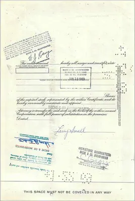Aandelenbewijs van de Great Atlantic & Pacific Tea Company — Larry Small — n° 0401141 — Achterkant