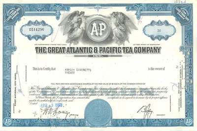 Action de la Great Atlantic & Pacific Tea Company — Amalia Simonetti — 20 actions — 1925