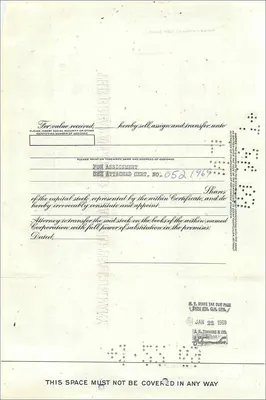 Certificate of Shares of the Great Atlantic & Pacific Tea Company — No. 0454953 — Publisher Morgan Guaranty Trust Company — Back