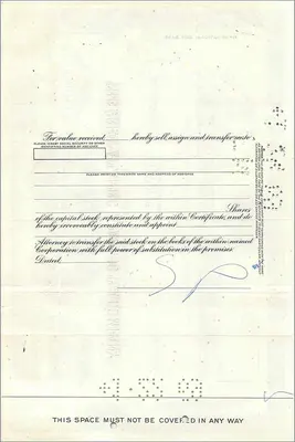 Share certificate of the Great Atlantic & Pacific Tea Company — publisher First National City Bank — Back