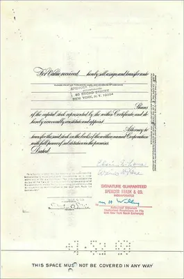 Certificado de ações da Great Atlantic & Pacific Tea Company — 21 ações — editor Morgan Guaranty Trust Company — Verso