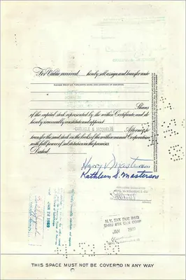 Great Atlantic & Pacific Tea Companyの株式証書 — 証券発行者：The First National City Bank of New York — 裏面