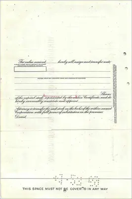 Certificado de acciones de la Great Atlantic & Pacific Tea Company — n° 0382674 — editor American Bank Note Company — Reverso