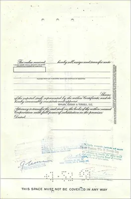 Certificado de ações da Great Atlantic & Pacific Tea Company — n° 0372417 — emitido em 1925 — Verso