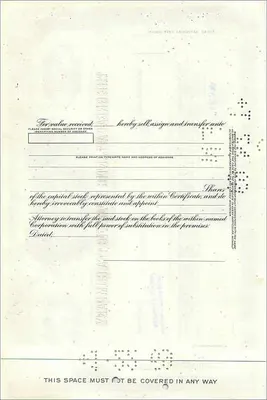 Aktienzertifikat der Great Atlantic & Pacific Tea Company — Verlag American Bank Note Company, Nr. 050948 — Rückseite