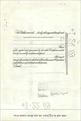 Great Atlantic & Pacific Tea Company'nin Hissedarlık Sertifikası — Milton Schoenburg — n° 0247381 — Arka yüz