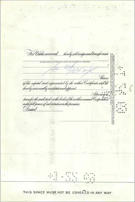 Aandelenbewijs van de Great Atlantic & Pacific Tea Company — uitgever Morgan Guaranty Trust Company — Achterkant