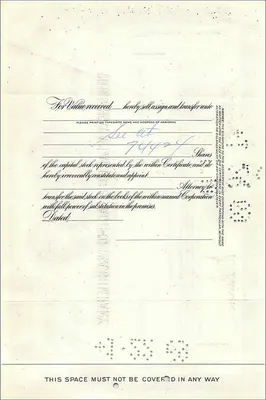 Aktienzertifikat der Great Atlantic & Pacific Tea Company — Verlag The First National City Bank of New York, Nr. 070133 — Rückseite
