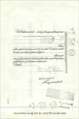 Certificate of shares of the Great Atlantic & Pacific Tea Company — publisher American Bank Note Company, serial no. 0198490 — Back