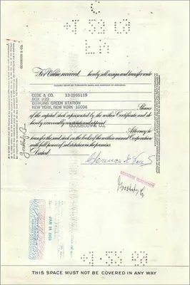Aandelenbewijs van de Great Atlantic & Pacific Tea Company — Clarence E Vick — n° 022199 — Achterkant