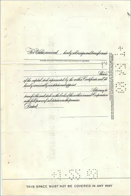 Certificaat van 100 aandelen van de Great Atlantic & Pacific Tea Company — uitgever: The First National City Bank of New York — Achterkant