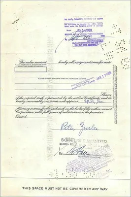 Certificado de 100 ações da Great Atlantic & Pacific Tea Company — editor Morgan Guaranty Trust Company — Verso