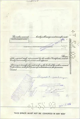 Great Atlantic & Pacific Tea Companyの株式 — 100株 — 発行者 Morgan Guaranty Trust Company — 裏面