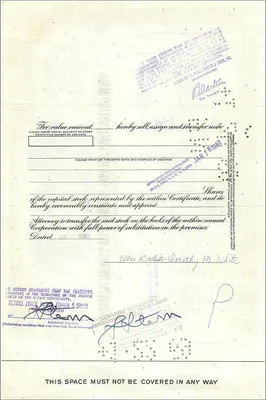 Certificat de 100 actions de la Great Atlantic & Pacific Tea Company — éditeur Morgan Guaranty Trust Company — Verso