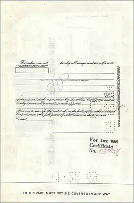 Certificado de 100 acciones de la Great Atlantic & Pacific Tea Company — editor Morgan Guaranty Trust Company — Reverso