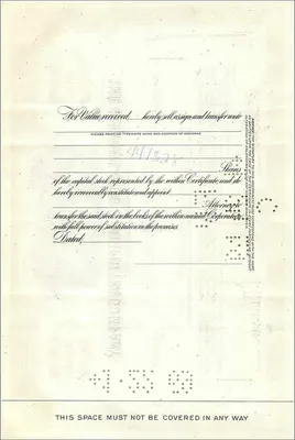Certificate of 100 shares of the Great Atlantic & Pacific Tea Company — publisher: Guaranty Trust Company of New York, series number 93988 — Back