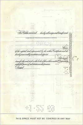 Certificado de acciones de la Great Atlantic & Pacific Tea Company — 100 acciones — editor: American Bank Note Company — Reverso