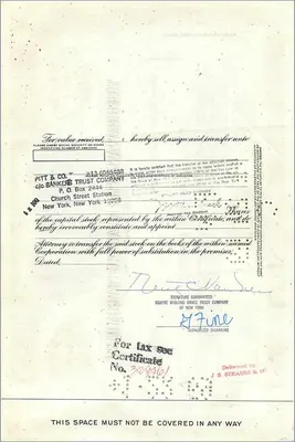 Aktienzertifikat der Great Atlantic & Pacific Tea Company — Ruth C Van Ness — vom 27. Mai 1958 — Rückseite