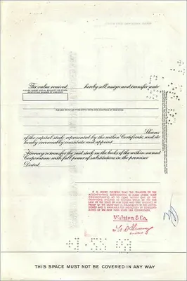 Great Atlantic & Pacific Tea Companyの100株証明書 — 発行者 Morgan Guaranty Trust Company — 裏面