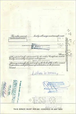 Certificat de 100 actions de la Great Atlantic & Pacific Tea Company — William M Tierney — éditeur : First National City Bank — Verso