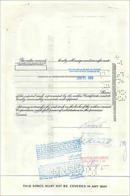 Certificado de 100 ações da Great Atlantic & Pacific Tea Company — Rice & Co — n°356513 — Verso