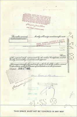 Great Atlantic & Pacific Tea Company의 주식 증서 — 100주 — 발행사 American Bank Note Company — 뒷면