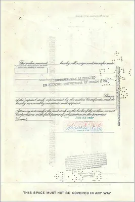 Certificato d'azioni della Great Atlantic & Pacific Tea Company — 100 azioni — editore Morgan Guaranty Trust Company — Verso