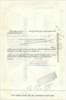 グレートアトランティック＆パシフィックティー会社の100株の証明書 — ハイシュ＆コ — 1967年1月11日付 — 裏面