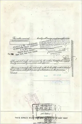 Certificate of 100 shares of the Great Atlantic & Pacific Tea Company — publisher: First National City Bank — Back