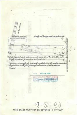 Certificat de 100 actions de la Great Atlantic & Pacific Tea Company — Halle & Stieglitz — éditeur Morgan Guaranty Trust Company — Verso
