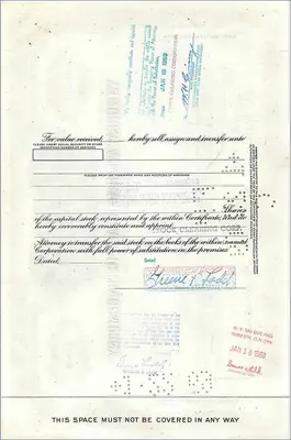 Great Atlantic & Pacific Tea Company’nin 100 hissesi sertifikası — Greene & Ladd — Amerikan Banka Notları Şirketi — Arka yüz
