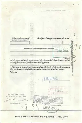 Great Atlantic & Pacific Tea Company의 100주식 — J.W. Gould & Co — 100주식 — 발행사 Morgan Guaranty Trust Company — 뒷면