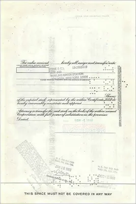 Action de la Great Atlantic & Pacific Tea Company — 100 actions — éditeur First National City Bank — Verso