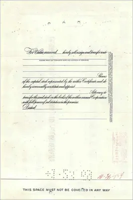 Action of the Great Atlantic & Pacific Tea Company — stock certificate — publisher Morgan Guaranty Trust Company — Back