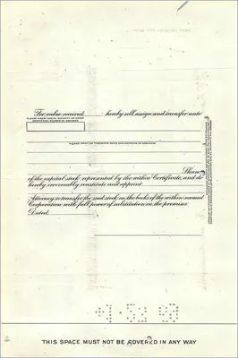 Certificado de ações da Great Atlantic & Pacific Tea Company — Sra. Dorothy B Sheftel — editor First National City Bank — Verso