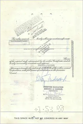 Działania Great Atlantic & Pacific Tea Company — certyfikat 25 akcji — wydawca Morgan Guaranty Trust Company — Rewers