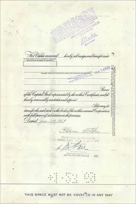 Certificado de ações da Great Atlantic & Pacific Tea Company — Florence Poetker — n° 0276548 — Verso