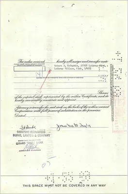 Aandelenbewijs van de Great Atlantic & Pacific Tea Company — Joan M. G. Taylor — n° 046452 — Achterkant