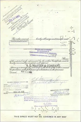 Certificate of 50 shares of the Great Atlantic & Pacific Tea Company — publisher First National City Bank, no. 0485338 — Back