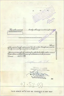 Action of the Great Atlantic & Pacific Tea Company — certificate of 10 shares — publisher Morgan Guaranty Trust Company — Back