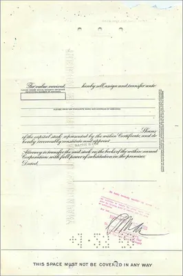 Great Atlantic & Pacific Tea Companyの株式証書 — 番号 0438739 — 発行者 Morgan Guaranty Trust Company — 裏面